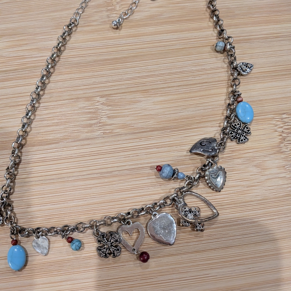 Vintage Lia SOPHIA Silver Charm Necklace with Blue Accents